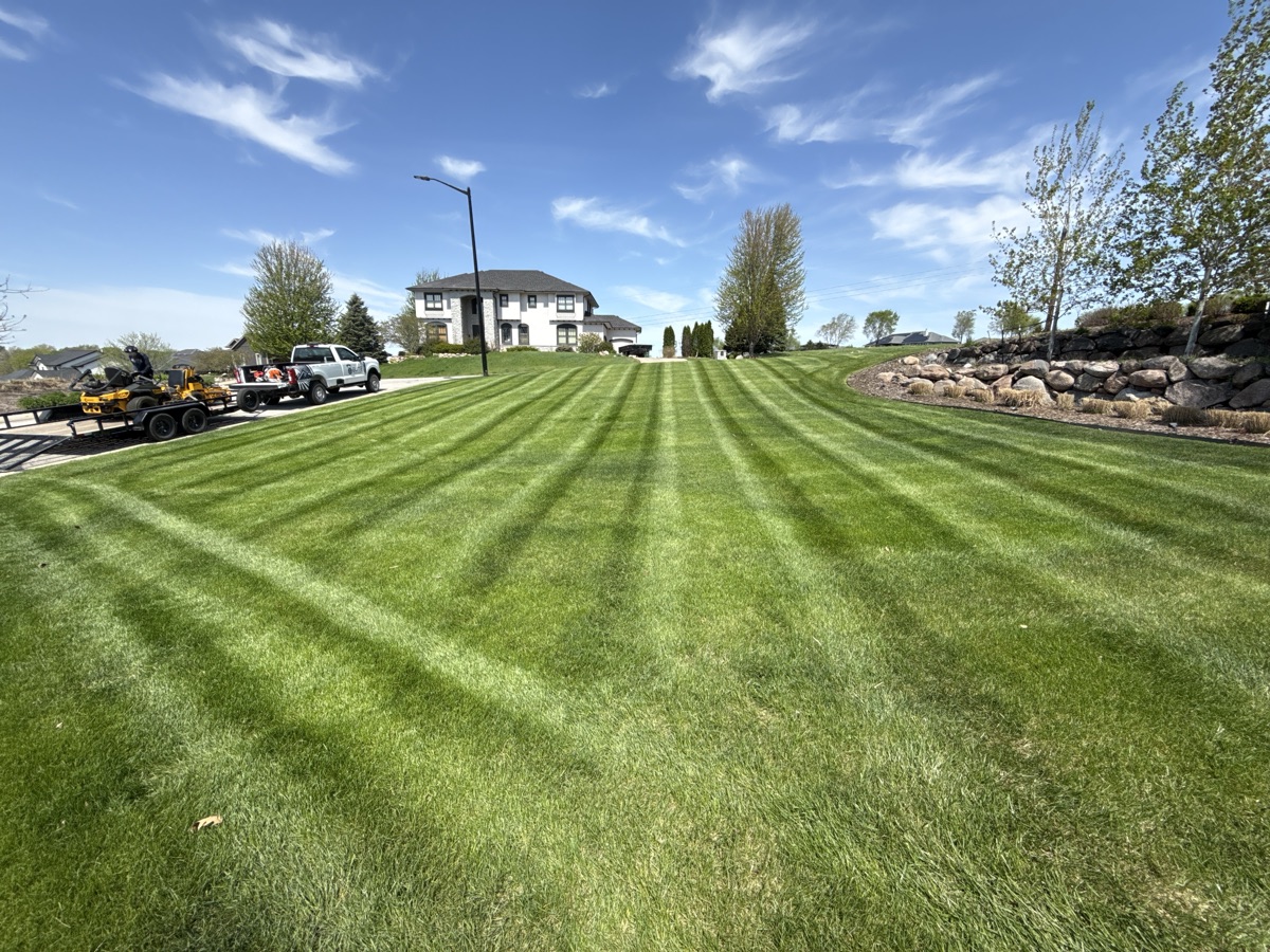 Commercial lawn mowing stripes